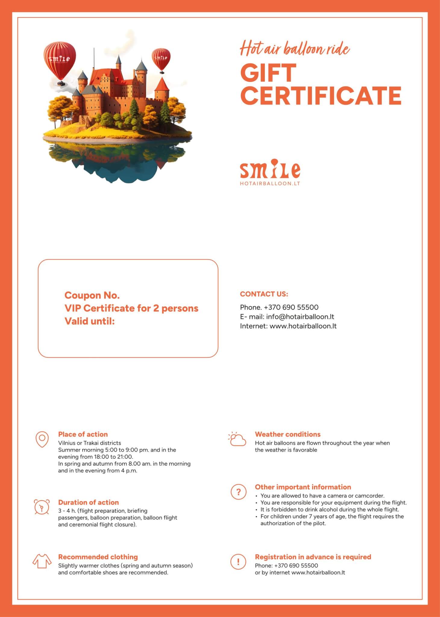 A certificate featuring a castle and mesmerizing hot air balloons.